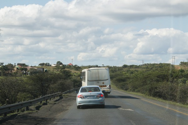 On the road between Hluhluwe and Mtubatuba we got to see the most skew bus ever