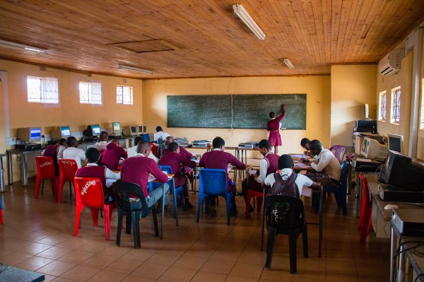 A class having a theoretical session in computer knowledge. 