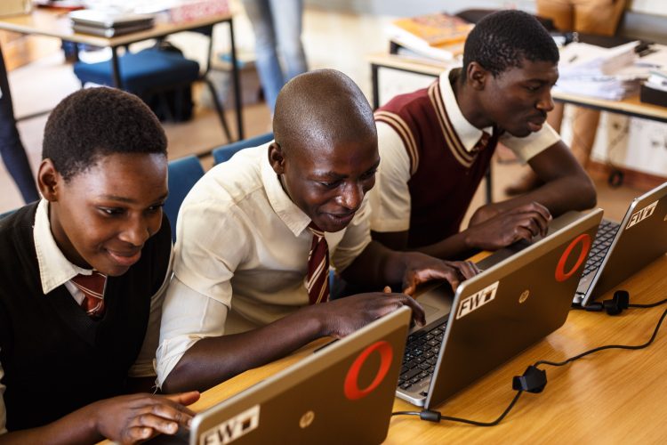 Learners using their new computers at Mmemezi High School.